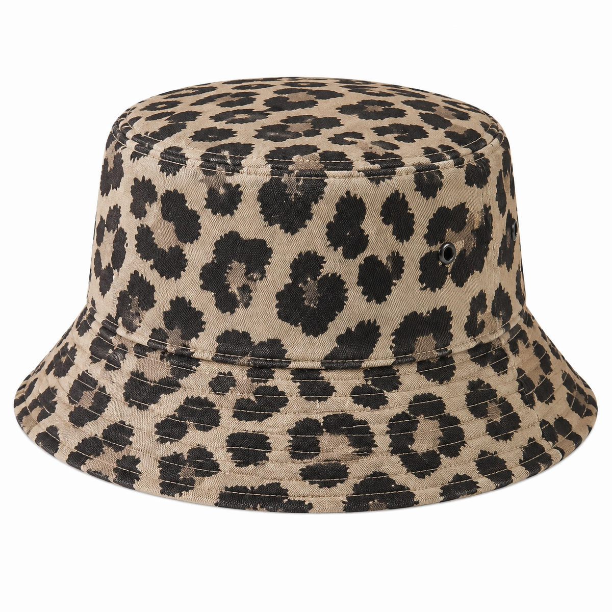 Bucket-Hut Einheitsgröße aus Textilgewebe Beige Schwarz mit Leopardenmuster
