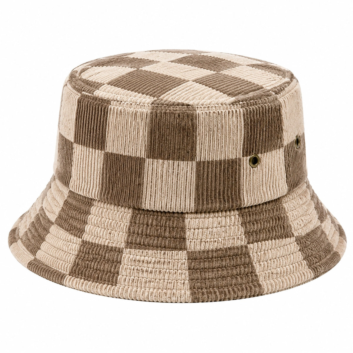 Anglerhut Einheitsgröße Rippstoff Beige Braun kariert mit Ösen