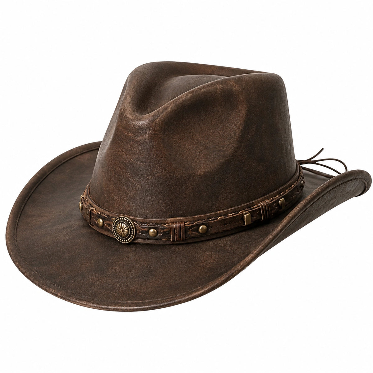 Cowboyhut Einheitsgröße braun in Lederoptik mit Zierband im Westernstil