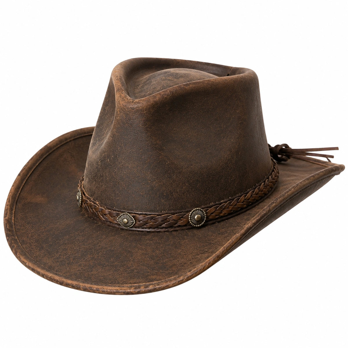 Cowboyhut Einheitsgröße Braun Lederoptik mit geflochtenem Hutband im Westernstil