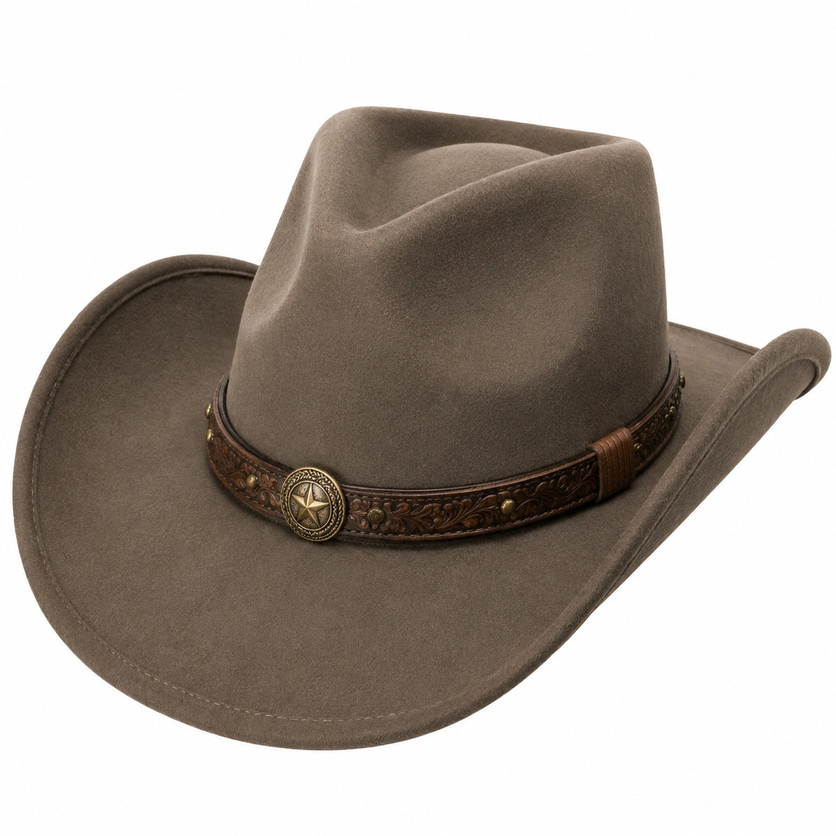 Cowboyhut Einheitsgröße aus Veloursoptik in Taupe mit Dekorband im Westernstil