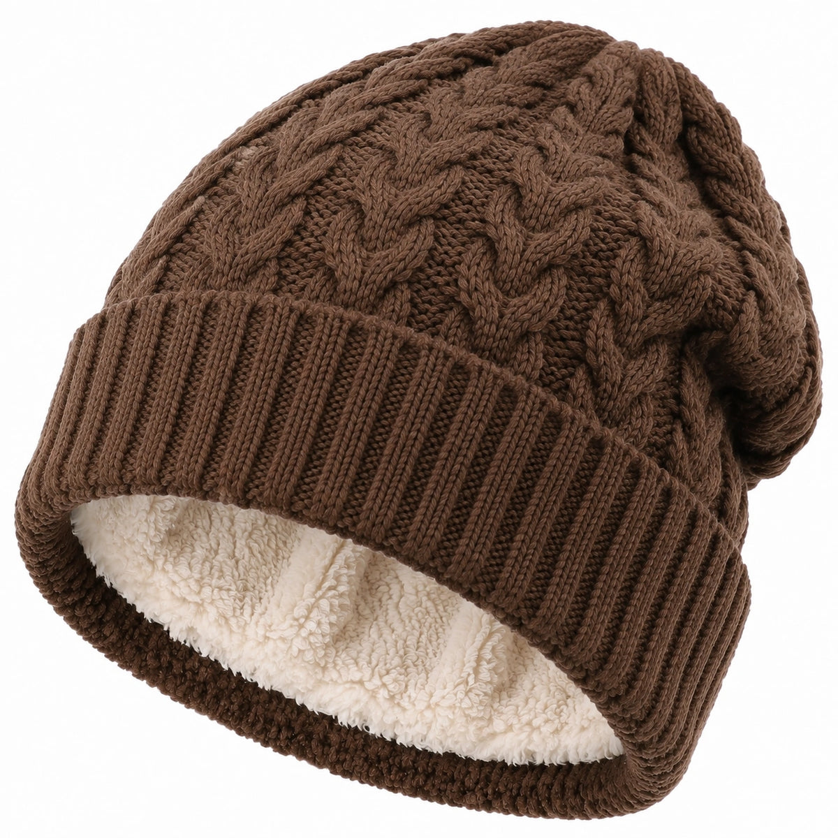 Strickmütze Einheitsgröße Braun mit Innenfutter Zopfmuster Wintermütze