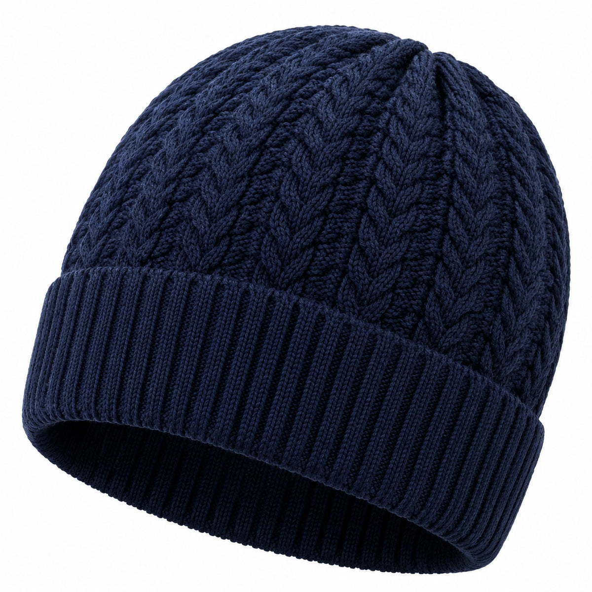 Strickmütze Einheitsgröße dunkelblau mit Umschlag und Zopfmuster