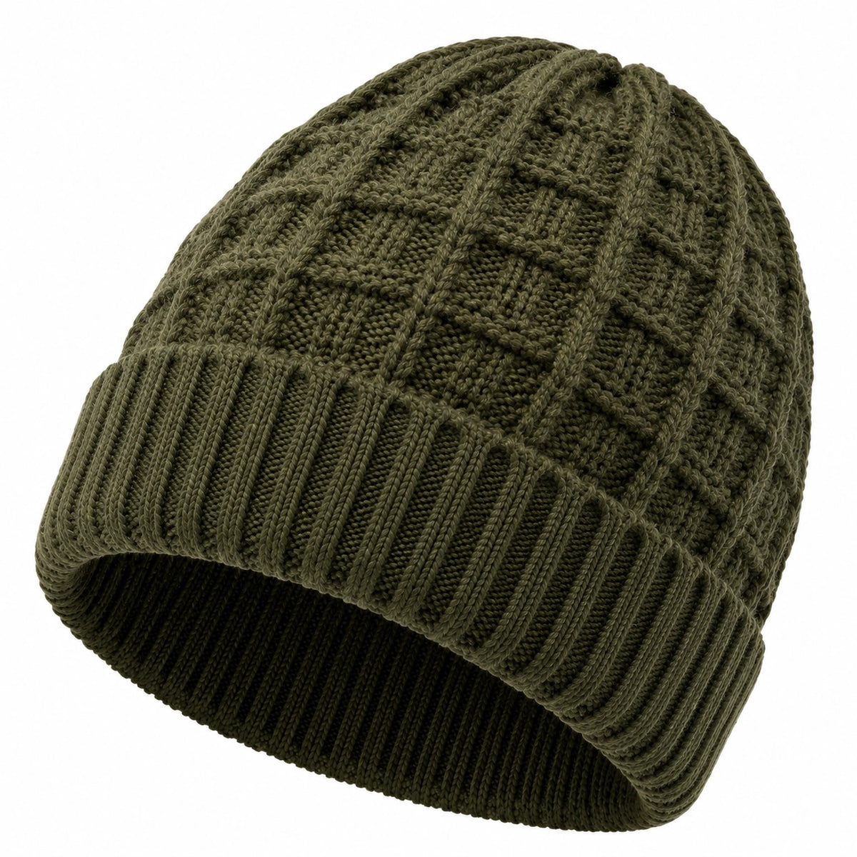 Strickmütze Einheitsgröße olivgrün mit Rippbund für Alltag
