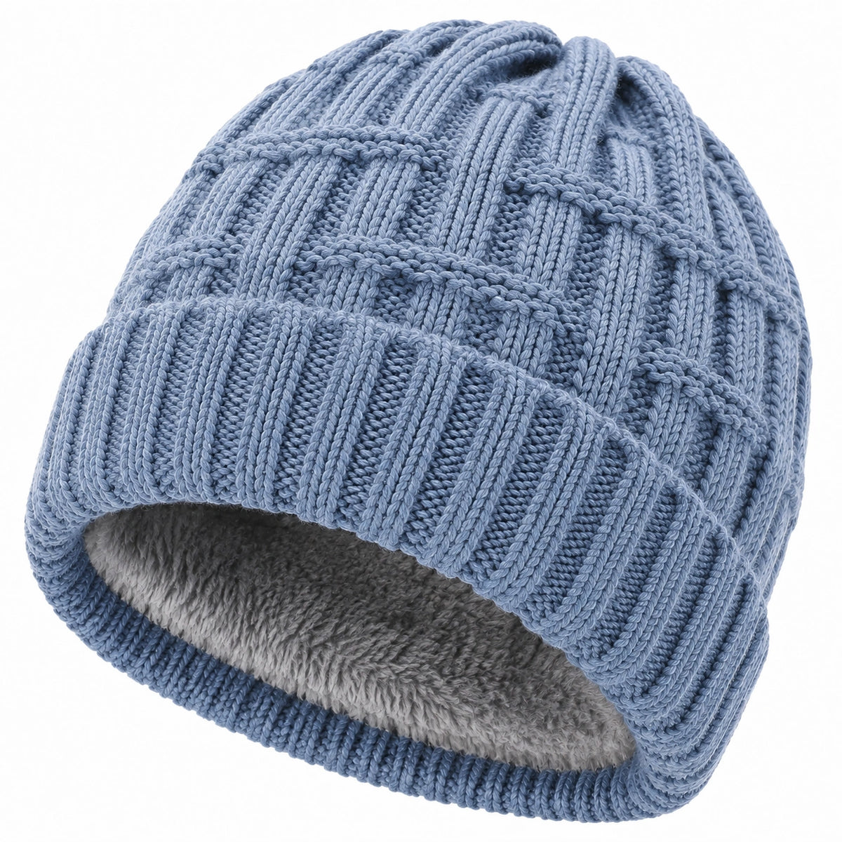 Strickmütze Einheitsgröße Hellblau mit Fleecefutter für Damen und Herren
