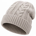 Strickmütze Einheitsgröße Beige mit Zopfmuster und Umschlag